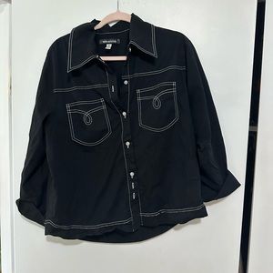 Urban Outfitters Western Black Embroidered Button Down Blouse Top